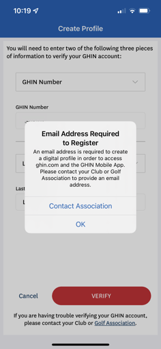 USGA GHIN Mobile App Create Profile Contact AGA